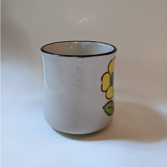 Vintage Mid-Century Floral Stoneware Mug, Bohemian Blue and Yellow Flowers - Picture 6 of 9